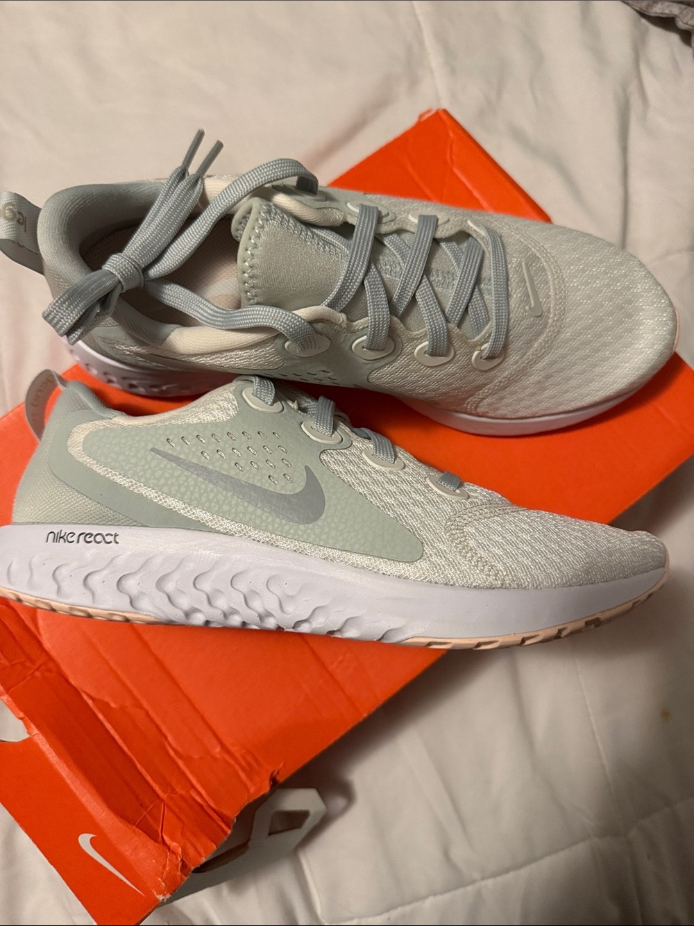 Nike Light Gray and White React Running Sneakers